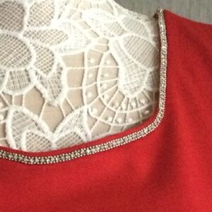 Nicole Miller Vibrant Red Tank Top With Diamond Crystal Trim Size Large